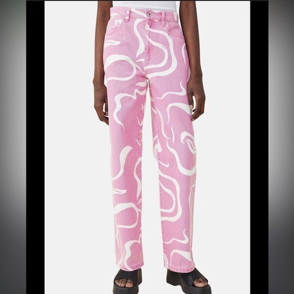 Cotton On Denim - Cotton On Pink and White Swirly Loose Straight Jeans 4